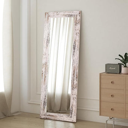Syndra Farmhouse Full Length Mirror 61x22'', Rustic Floor Mirror, Large Dressing Mirror for Bedroom, Bathroom, Living Room, Vintage Solid Wood Frame, Wall Mounted or Leaning Against Wall Decor