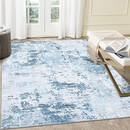 ROYHOME Area Rug 10x13 for Living Room Modern Abstract Accent Faux Wool Low Pile Ultra Soft Rug Stain Resistant Non Slip Non Shedding Throw Rug for Bedroom Home Decor, Blue