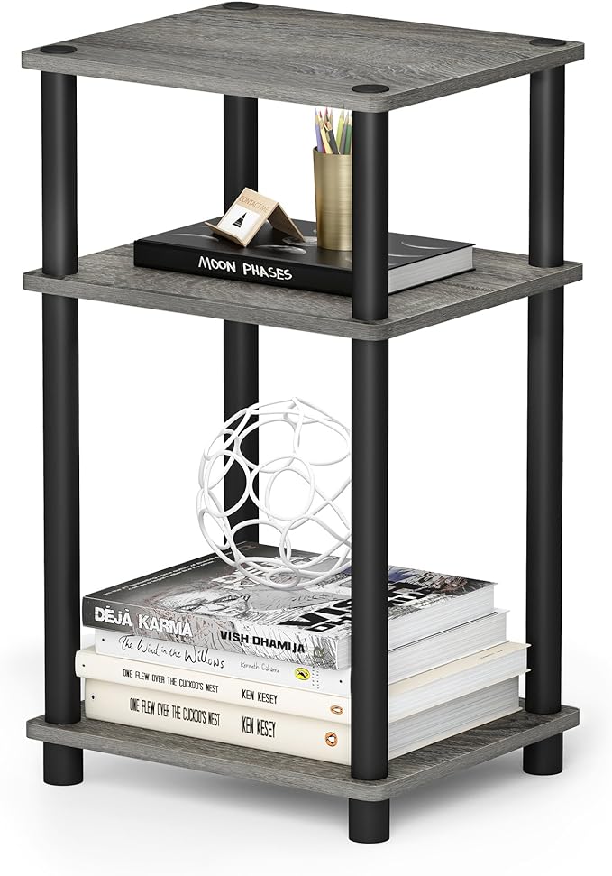 Furinno JUST Side Table, 3-Tier End Table, Open Shelves Night Stand, Bedside Table, Toolless Assembly, for Living Room, Bedroom, Bathroom, French Oak