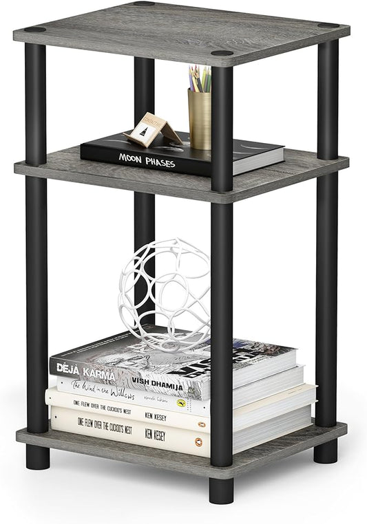 Furinno JUST Side Table, 3-Tier End Table, Open Shelves Night Stand, Bedside Table, Toolless Assembly, for Living Room, Bedroom, Bathroom, French Oak