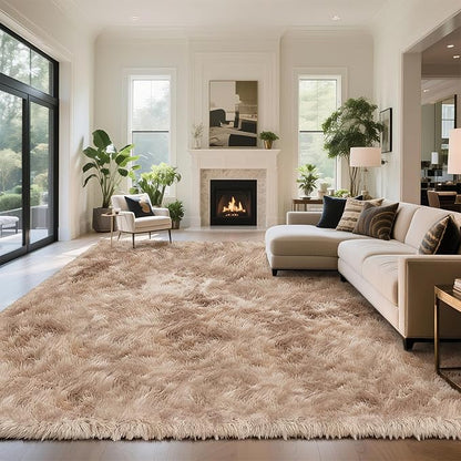 yongyangjuxin Fluffy Rug Shag Area Rug, Mottling Beige 9x12 Area Rugs for Living Room, Large Shag Area Rugs for Bedroom Kids Room Home Decor, Upgrade Anti-Skid Rectangular Fuzzy Rugs
