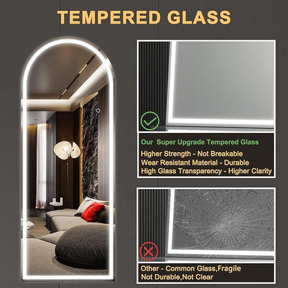 Hasipu 77" x 30" Led Mirror Full Length, Full Length Mirror with Lights Arch Design,Tempered Glass,Shatter-Proof, Dimming & 3 Color Modes for Bedroom Cloakroom-UL