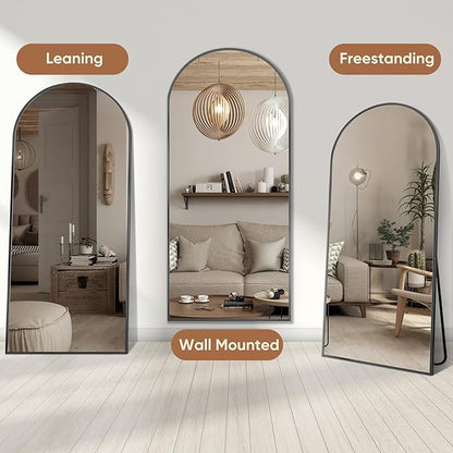 Full Length Mirror, 71"x32" Oversized Arched Large Standing, Tall Body Floor Wall Hanging for Bedroom Living Room Aluminum Frame,Black