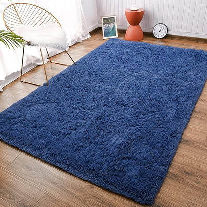 Andecor Soft Fluffy Bedroom Rugs, 4 x 6 Feet Indoor Shaggy Plush Area Rug for Boys Girls Kids Baby College Dorm Living Room Home Decor Floor Carpet, Light Navy