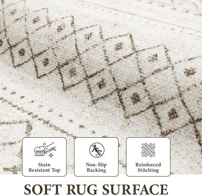 Runner Rug 2x8 Boho Geometric Area Rugs: Washable Kitchen Rug, Soft Non Slip Moroccan Long Hallway Rugs for Bedroom Bathroom Laundry Entryway Staircase Foyer(Brown,2X8)
