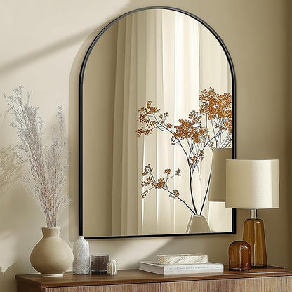 Arched Bathroom Mirror for Wall, 40" x 28" Black Metal Frame Vanity Mirror, HD Glass Over Sink for Bathroom, Entryway, Bedroom