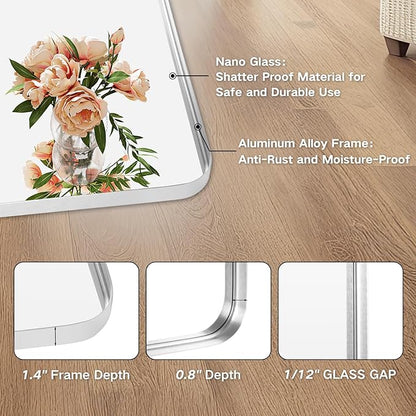 Bathroom Mirror Wall - 30x36 Inch Silver Framed Rectangular Mirror for Bathroom Over Sink, Brushed Metal Frame Mirror for Restroom, Entryway