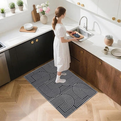 Washable Rug 2x3 Area Rugs for Entryway, Abstract Rug for Bedroom, Soft Rainbow Non Slip Small Area Rug with Rubber Back, Low Pile Stain Resistant Boho Geometric Carpet for Dining Room, Black