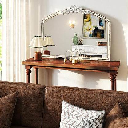 HOITUZYUS Large Baroque Arched Wall Mirror: 32x42 Inchces Wooden Mirror - Ornate Vintage Decorative Mirrors for Living Room, Entryway, Bedroom, Fireplacce