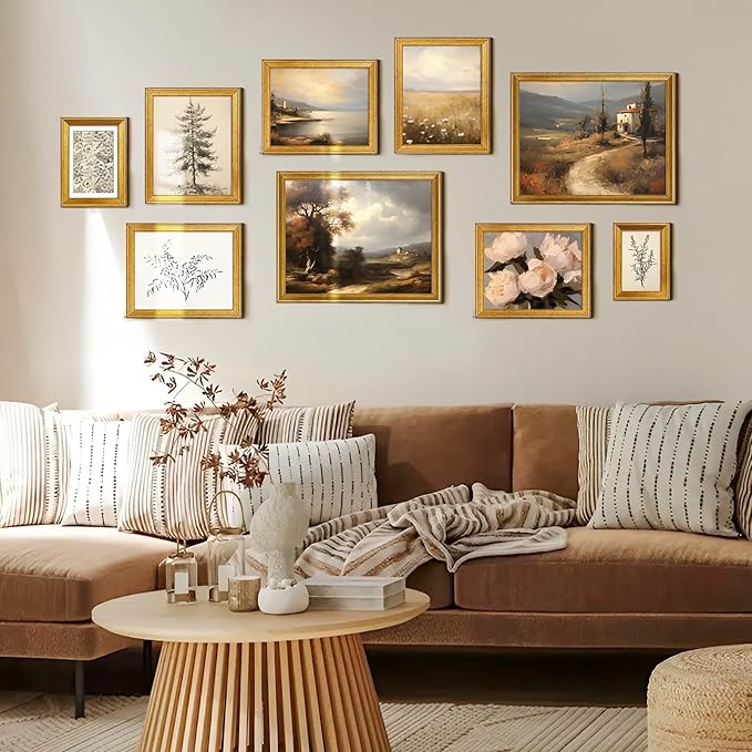 TWING 11x14 Gold Picture Frames Set of 6,Rustic Gold Frames Display Pictures 8x10 with Mat or 11x14 without Mat,Gallery Photo Frames for Wall Mounting,Ideal for Gift