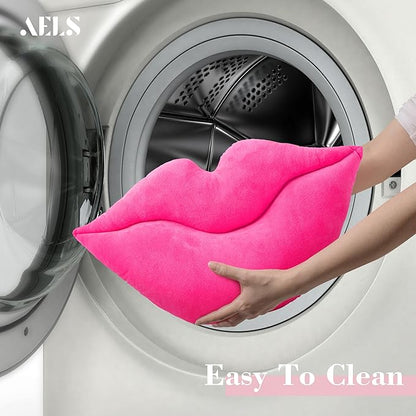 AELS 3D Lips Throw Pillows Smooth Soft Velvet Decorative Throw Pillows Love Pillows Cute Pillow 20 X 11 inches for Couch Sofa Bed Living Room Bedroom, Vivid Pink