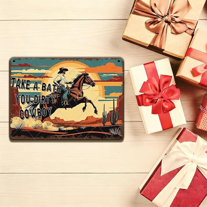 Dirty Cowboy Tin Sign Take a Bath You Dirty Cowboy Vintage Wall Decor Metal Sign for Garden Farm Stables Home Cafe Bathroom 16x12 Inch
