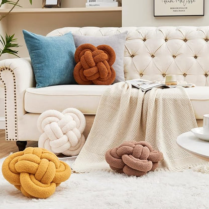 Knot Pillow, 12" Soft Decorative Throw Pillows for Couch Bed, Gray Pink Knotted Plush Throw Pillow Handmade Square Cushion Home Decor Pillows (Dark Yellow, 12 Inches X12 Inches)