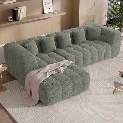 107" Modern Boneless Couch with L - Shaped Chaise, Comfy Chenille Modular Sectional Sofa with Tufted Design, Deep Seat Upholstered Sofa Bed, No - Assembly Sectional Couch, Green