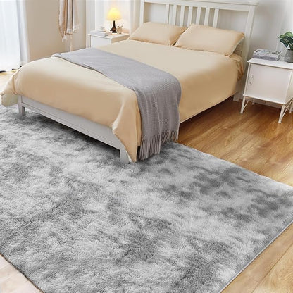 Puremy 8x10 Area Rugs for Living Room, Ultra Soft Fluffy Rugs for Bedroom, Anti-Skid High Pile Indoor Carpet for Nursery, Study Room, Playroom, Home Decoration, Tie-Dyed Light Grey