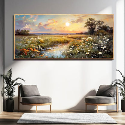 hyidecorart Large Framed Wall Art, Landscape Wall Art, Nature Wall Decor, Wildflowers Scenery Painting Prints, French Country Pictures for Living Room Bedroom Modern Farmhouse Decorations 32x72 In