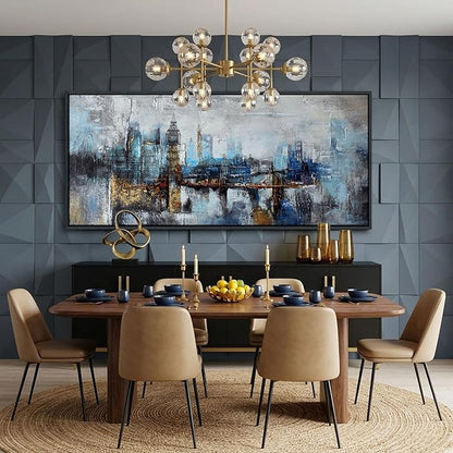Large Wall Art for Bedroom Abstract City View Canvas Art Gray Blue Buildings Prints for Bedroom Wall Art Office Artwork Wall Decor for Living Room Decor 31x70 inches Black Framed