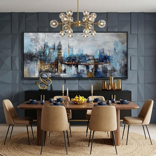 Large Wall Art for Bedroom Abstract City View Canvas Art Gray Blue Buildings Prints for Bedroom Wall Art Office Artwork Wall Decor for Living Room Decor 31x70 inches Black Framed