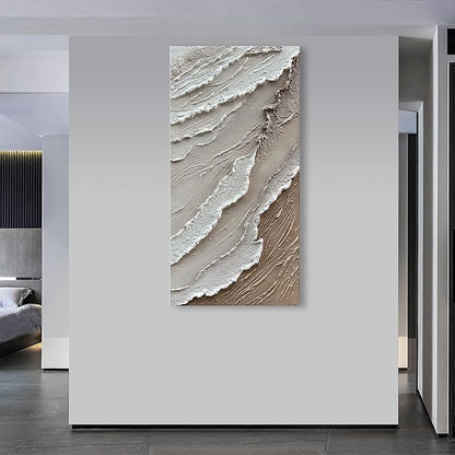 NANKAI Art 48x24 Inches White Thick Texture Abstract Oil Painting Hand-Painted Ocean Landscape Oil Painting Home Wall Decorative Art Oil Painting