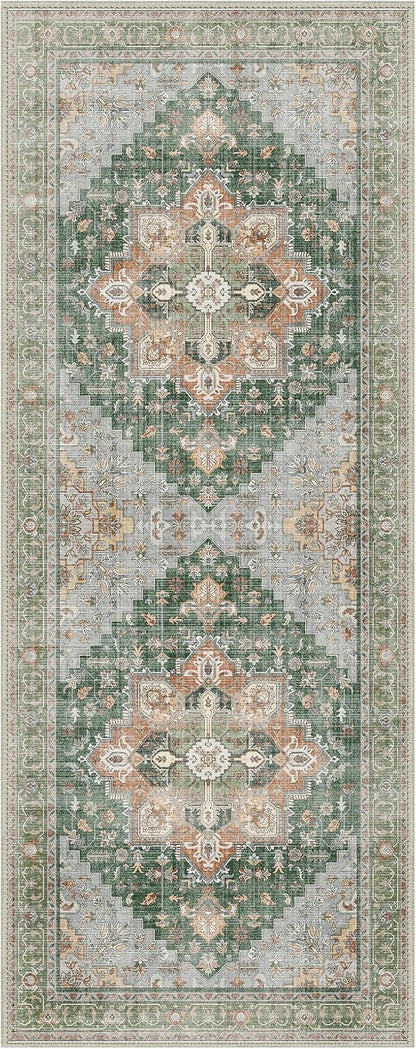 GENIMO 2x10 Runner Rugs for Hallway, Machine Washable Non Slip Vintage Rugs, Low Pile Lightweight Soft Print Rug for enrtyway, Corridor, Home Office, Kitchen,Sage Green