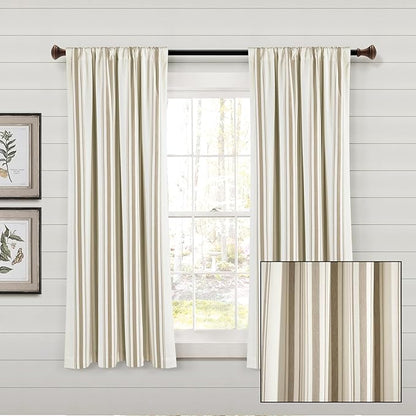 Lush Decor Farmhouse Stripe Yarn Dyed Eco-Friendly Recycled Cotton Window Curtain Panel Pair, 42" W x 63" L, Neutral - Classic Modern Rustic Charm - Eco Friendly Cotton Fabric