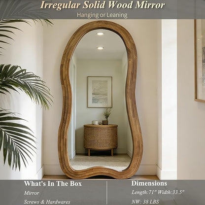 Irregular Full Length Mirror, 71"x33.5" Premium Oversized Organic Floor Mirrors with Triple Layer Solid Wood Frame, Asymmetrical Full Body Mirror for Living Room Entryway, Leaning/Hanging