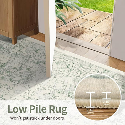 Rugxara 6x9 Washable Area Rug for Living Room, Vintage Large Boho Rugs for Office, Dining Room, Kids Room, Farmhouse, Durable Low Pile Non Slip Carpet for High Traffic Areas, Light Green