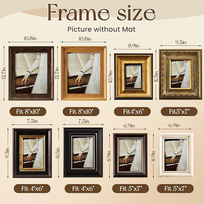 Lineshading 8 Pcs Picture Vintage Gallery Wall Frame Set Antique Resin Picture Frame Collage Including 8x10, 5x7, 4x6 Baroque Victorian for Wall Tabletop Display Ornate Country for Bedroom Living Room