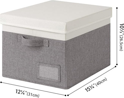 GRANNY SAYS Storage Bins with Lids, Linen Closet Storage Boxes, Collapsibe Storage Bins for Clothes, Storage Containers with Label Holder, 3-Pack, Gray&Ivory