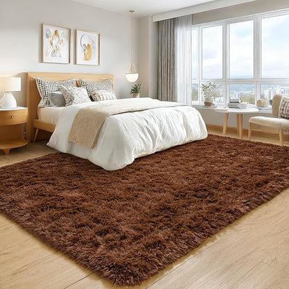 Area Rugs 9x12 Living Room, Ultra Soft Shaggy Fluffy Rug for Bedroom, Upgrade Non-Slip Fuzzy High Pile Plush Large Rugs for Nursery Boys Girls Kids Room Modern Indoor Home Decor, Brown