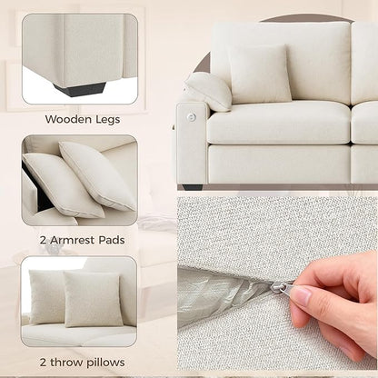 76" Modern Loveseat Couches for Living Room, Comfy Loveseat Sofa with Deep Seat Couch, USB/Type-C Port, Side Storage, Removable Cover, Small Couches for Living Room, Beige
