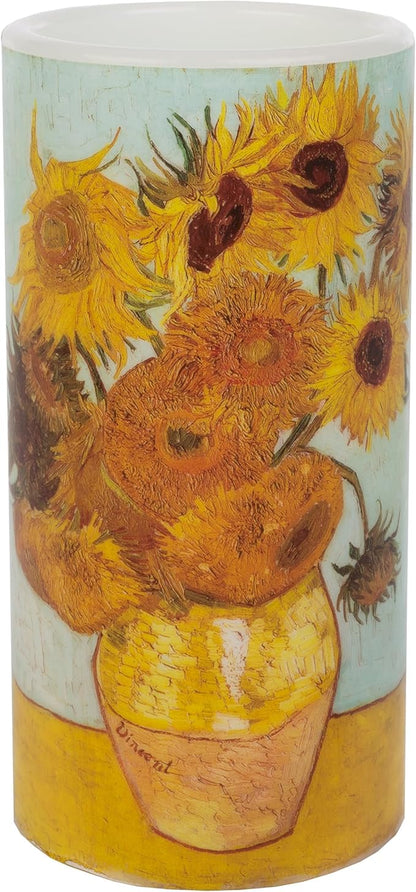 Lavish Home LED Candle with Remote - Van Gogh Sunflowers Battery Operated Candle with Realistic Flickering Light - Flameless Candles for Home Décor, 6"