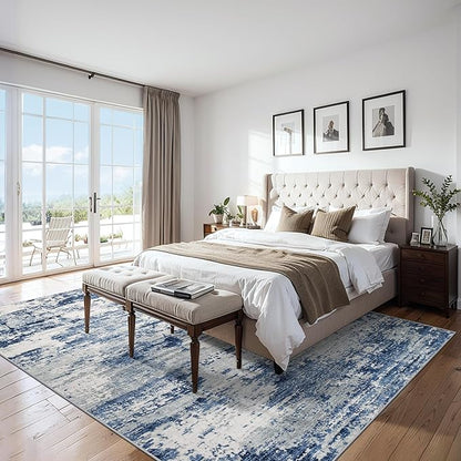 Area Rugs Living Room Rug - 5x7 Washable Modern Abstract Soft Neutral Non-Slip Carpet Large Indoor Floor Thin Carpets for Bedroom Dining Room Farmhouse Nursery Home Office Blue Gray