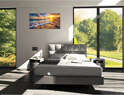 TutuBeer 1 Panel Beach Picture Beach Wall Art Blue Sea Sunset with Starfish Ocean Canvas Painting Sea Artwork for Walls Seascape the Pictures for Home Decor Wall Decor Ready to Hang 20x40inch