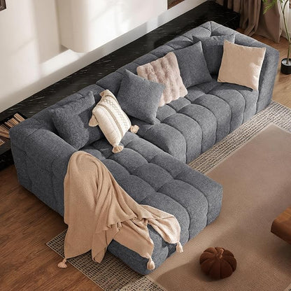 107" Boneless Couch with L - Shaped Chaise, Modern Chenille Modular Sectional Sofa with Tufted Design, Comfy Upholstered Sofa, No - Assembly Sectional Couch, Dark Grey