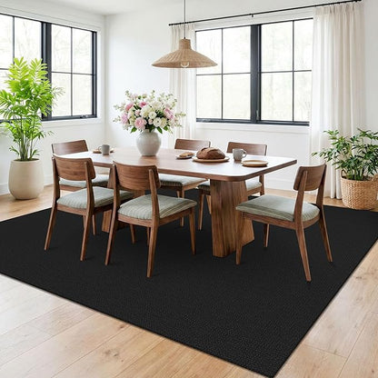 KOZYFLY Black 6x9 Dining Room Rugs, Washable Area Rug for Living Room, Non Slip Rugs for Bedroom, Braided Floor Carpet for Nursery, Office, Cotton Rug Home Indoor Decor, Black/Dark Grey
