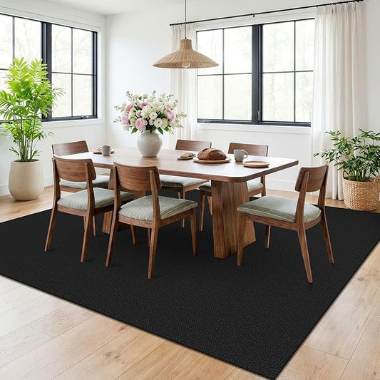 KOZYFLY Black 6x9 Dining Room Rugs, Washable Area Rug for Living Room, Non Slip Rugs for Bedroom, Braided Floor Carpet for Nursery, Office, Cotton Rug Home Indoor Decor, Black/Dark Grey