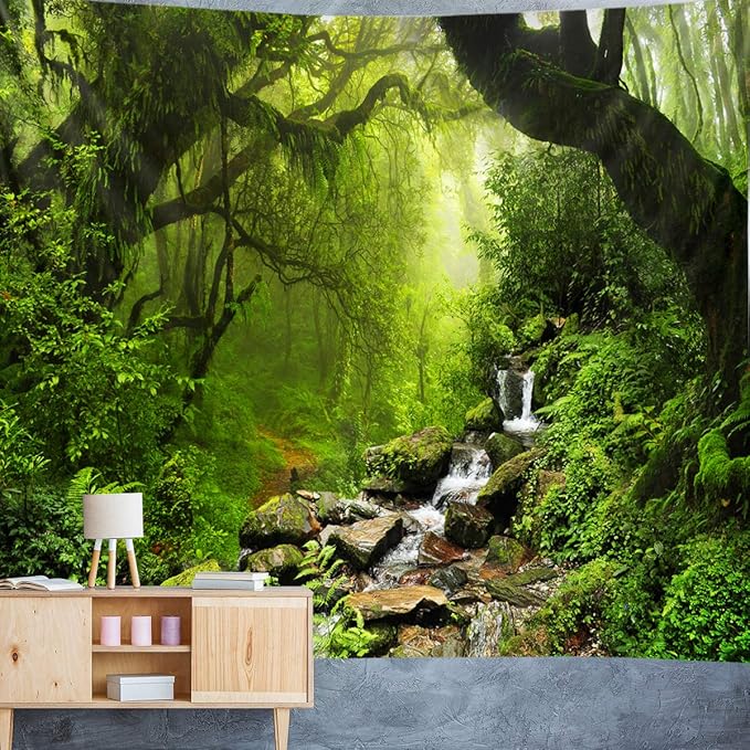 Llamazing Forest Landscape Tapestry - Home Decor for Living Room and Bedroom - Magic Curtain (Green Creek, 90.5''L70.8''W) XGXL