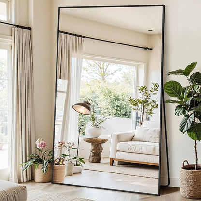 Antok Full Length Mirror,46"x91" Oversized Floor Mirror Freestanding, Full Body Mirrors Floor Standing Mirrors with Stand, Hanging Mounted for Living Room Cloakroom, Black, Rect Style