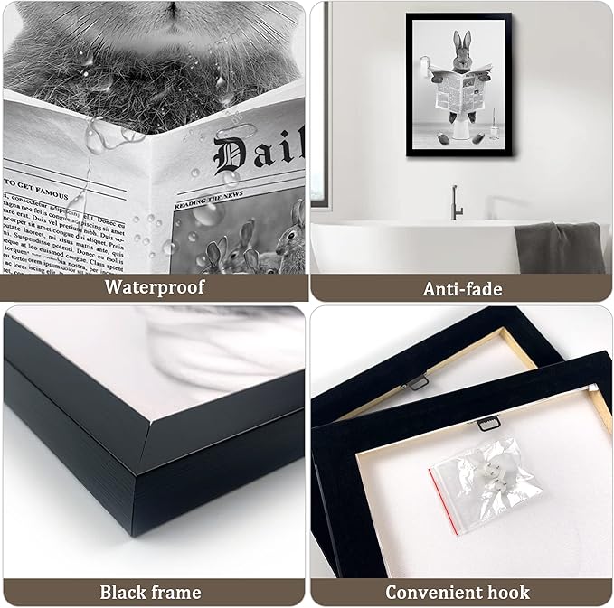 YongArt Black Framed Bathroom Decor - Funny Highland Cow Wall Art in Bathtub, 8x10''