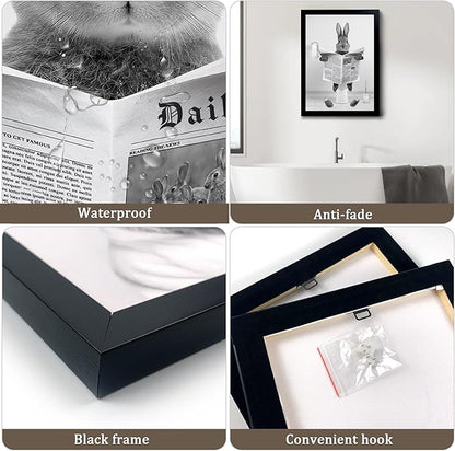 YongArt Black Framed Bathroom Decor - Funny Highland Cow Wall Art in Bathtub, 8x10''