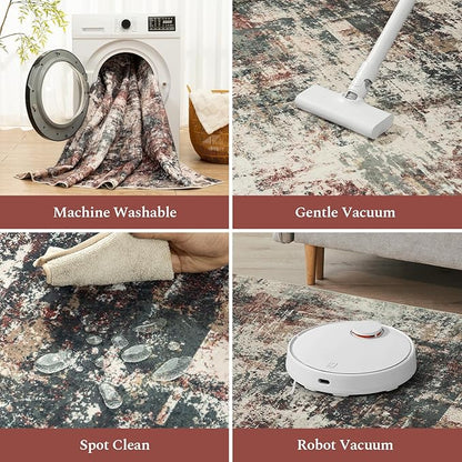 Rugflix 8x10 Area Rugs for Living Room, Washable Large Rug Stain-Resistant Low Pile, Modern Carpet for Dining Room Home Office Kid Room Nursery Bedroom, Rust