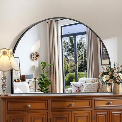 CIRCUMI Arched Wall Mirror, 48"x36" Black Arched Mirror with Tempered Glass, Metal Frame, Large Size for Entryway Table, Mantel,Living Room,Over Sink,Arch Mirror for Decor,Shatterproof&Crystal-Clear