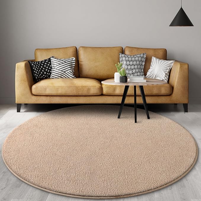 Gifeas Ultra Soft Round Area Rugs for Living Room Bedroom, 4x4 Feet Beige Thickened Memory Foam Modern Indoor Circle Carpets, Non-Slip Comfy Circular Rug for Boys Girls Nursery Room Home Decor