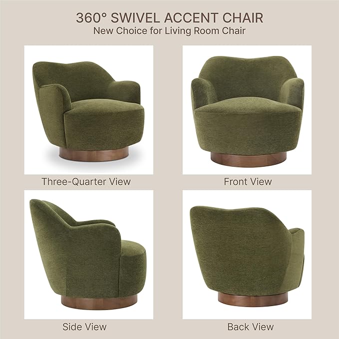 Swivel Accent Chair Set of 2,Upholstered Barrel Chair with Curves Camel Back Design,Modern Arm Chair with Wooden Base for Living Room Bedroom Reading Waitingroom,Green