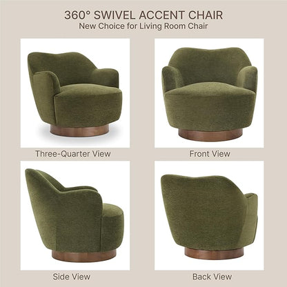 Swivel Accent Chair Set of 2,Upholstered Barrel Chair with Curves Camel Back Design,Modern Arm Chair with Wooden Base for Living Room Bedroom Reading Waitingroom,Green