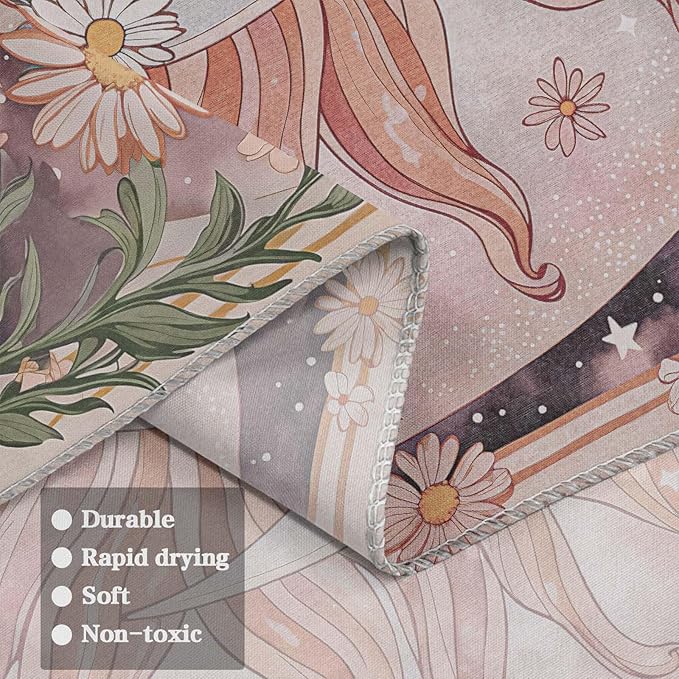 Neasow Sun Moon Daisy Tapestry, Boho Aesthetic Floral Wall Art, Pink Hippie Decor for Living Room Bedroom Home, 44x60 inches