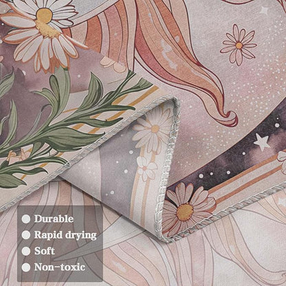 Neasow Sun Moon Daisy Tapestry, Boho Aesthetic Floral Wall Art, Pink Hippie Decor for Living Room Bedroom Home, 60x80 inches