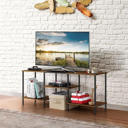 OYEAL Small TV Stand for Bedroom up to 50 inch Farmhouse TV Media Entertainment Center with Power Outlets & Storage Shelf Rustic TV Console Table for Living Room, Rustic Brown