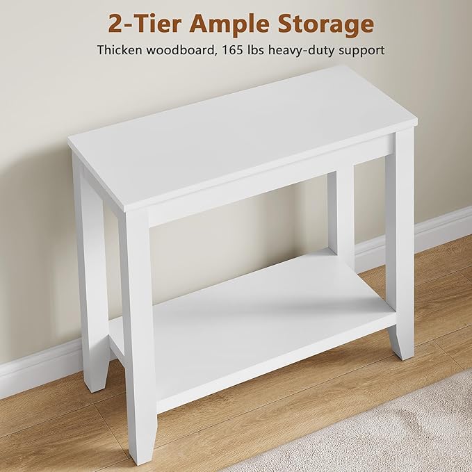 Hoctieon End Table with Double Storage Shelves, Sturdy Wooden Side Table for Living Room, Bedroom, Modern Nightstand Sofa Table for Small Spaces, White